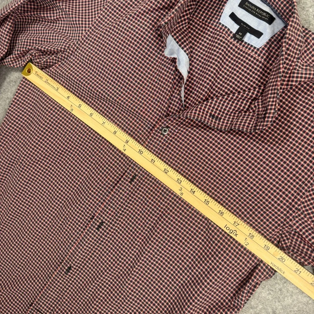 Banana Republic Custom 078 Wash Shirt Mens M Slim Fit Red Navy Gingham Check LS